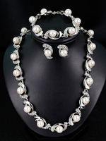 Perles Ensemble De Bijoux De Mariage Strass Vintage Mariée Bracelet Boucles Doreilles Collier Ensemble 3 Pièce