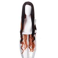Perruque Cosplay 2021 Anime Japonais Demon Slayer Kimetsu No Yaiba Kamado Nezuko Highlighting Curly Perruque Longue Déguisements Halloween