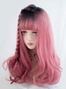 Perruque douce Lolita Frange frisée Boucles frisées Boucles frisées Perruque longue Lolita magenta Déguisements Halloween