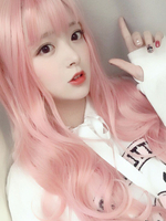 Perruque douce Lolita longue perruque de cheveux Lolita rose doux ébouriffé avec une frange Déguisements Halloween