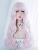 Perruque Lolita Douce Harajuku Blunt Bang Ébouriffé Vague de Corps Lolita Rose Douce Déguisements Halloween