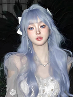 Perruque Lolita douce longue ébouriffée en fibre résistante à la chaleur bleu ciel clair accessoires Lolita