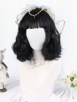 Perruque Lolita douce noire 30cm-35cm Frange en fibre résistante à la chaleur Accessoires Lolita