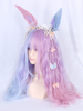 Perruque Lolita douce papillons fuchsia Ombre couleur bloc arcs en fibre accessoires Lolita