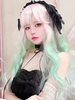 Perruque Lolita Harajuku Fashion Vert Clair Longue Fibre Résistante À La Chaleur Ébouriffée Accessoires Lolita