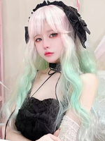 Perruque Lolita Harajuku Fashion Vert Clair Longue Fibre Résistante À La Chaleur Ébouriffée Accessoires Lolita