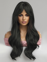 Perruque longue bouclée femme en PU noir résistant à la chaleur en fibre synthétique longue