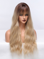 Perruque longue femme Ombre bouclée fibre résistante à la chaleur ébouriffée perruques synthétiques longues