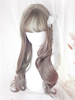 Perruque longue lolita soulignant les perruques gris clair mousseux Bang Lolita Déguisements Halloween