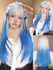 Perruque longue pour femme bleu ciel clair frange émoussée fibre résistante à la chaleur reflets académiques cheveux longs perruques synthétiques
