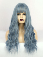 Perruque longue pour femme bleu pastel bouclés rayonne décontractée ébouriffée longues perruques synthétiques