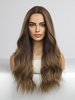 Perruque longue pour femme cheveux synthétiques bouclés brun café résistants à la chaleur en fibre ébouriffée