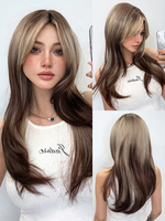 Perruque longue pour femme cheveux synthétiques longs lisses en fibre résistante à la chaleur élégants et mis en valeur