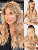 Perruque longue pour femme en fibre synthétique résistante à la chaleur dorée claire