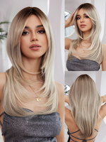 Perruque longue pour femme gris clair fibre résistante à la chaleur perruques synthétiques moyennes