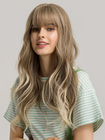 Perruque longue pour femme marron clair avec frange en fibre résistante à la chaleur mettant en valeur les cheveux longs perruques synthétiques