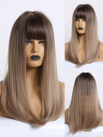 Perruque longue pour femme marron clair droite rayonne chic couches longues perruques synthétiques