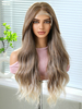 Perruque longue pour femme marron clair raie au milieu fibre résistante à la chaleur mèches de cheveux perruques synthétiques longues
