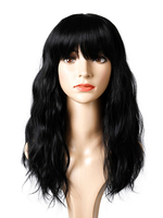 Perruque longue pour femme noire frange émoussée fibre résistante à la chaleur Chic perruques synthétiques moyennes ébouriffées