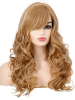 Perruque longue pour femme or clair avec frange / frange fibre résistante à la chaleur Chic ébouriffé longues perruques synthétiques
