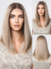 Perruque longue pour femme perruque synthétique moyenne en fibre résistante à la chaleur avec raie au milieu et couleur or clair
