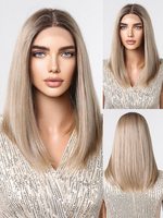 Perruque longue pour femme perruque synthétique moyenne en fibre résistante à la chaleur avec raie au milieu et couleur or clair