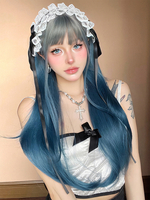 Perruque longue pour femme perruque synthétique ondulée bleue résistante à la chaleur glamour et ébouriffée