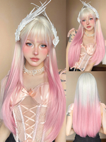 Perruque longue pour femme rose clair frange émoussée fibre résistante à la chaleur mode mettant en valeur les cheveux perruques synthétiques longues