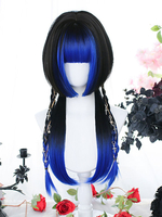 Perruque Noire Bleue Accessoires Lolita En Fibre Longue Résistante À La Chaleur Mignonne