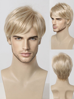 Perruque Pour Homme Blonde Avec Frange Droite Courte Accessoire Naturelle Cosplay