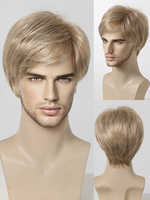 Perruque Pour Homme Blonde Courte Accessoire Avec Frange Naturelle Cosplay