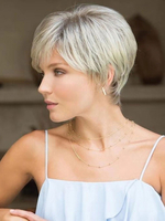 Perruque Synthétique Courte avec Frange Femme Invisible Prothèse Capillaire Frisée Gris Argent