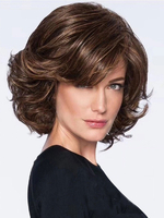Perruque Synthétique Courte Femme avec Frange Invisible Prothèse Capillaire Frisée Marron
