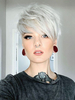 Perruque Synthétique Courte Femme Invisible Perruques de Cheveux Humains Gris Frisée