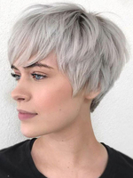 Perruque Synthétique Courte Femme Invisible Perruques de Cheveux Humains Gris Frisée