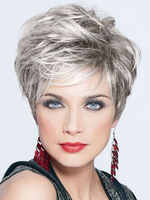 Perruque Synthétique Courte Femme Invisible Prothèse Capillaire Gris Frisée