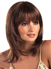 Perruque Synthétique Courte Femme Invisible Prothèse Capillaire Marron avec Frange Frisés