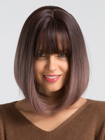 Perruque Synthétique Courte Femme Invisible Prothèse Capillaire Raides Chocolat Violet Clair