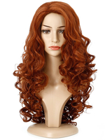 Perruque Synthétique Longue Femme Invisible Prothèse Capillaire Frisée Orange