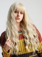 Perruque Synthétique Longues Femme Invisible Prothèse Capillaire Blond Frisée avec Franges