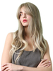 Perruque Synthétique Longues Femme Invisible Prothèse Capillaire Blonde Frisée avec Franges