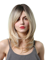 Perruque Synthétique Longues Femme Invisible Prothèse Capillaire Blonde Frisée avec Franges
