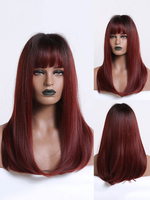 Perruque Synthétique Longues Femme Invisible Prothèse Capillaire Bordeaux Frisée avec Franges