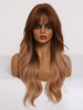 Perruque Synthétique Longues Femme Invisible Prothèse Capillaire Brun Marron Frisée avec Franges