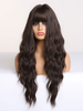 Perruque Synthétique Longues Femme Invisible Prothèse Capillaire Brun Marron Frisée avec Franges