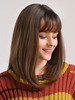Perruque Synthétique Longues Femme Invisible Prothèse Capillaire Frisés avec Franges Marron