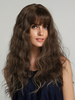 Perruque Synthétique Longues Femme Invisible Prothèse Capillaire Frisés avec Franges Marron Foncé