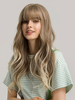 Perruque Synthétique Longues Femme Invisible Prothèse Capillaire Marron Clair Frisée avec Franges