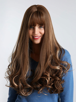 Perruque Synthétique Longues Femme Invisible Prothèse Capillaire Marrons Frisée avec Franges