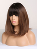 Perruque Synthétique Mi-longues Femme Invisible Prothèse Capillaire Brun Marron Frisée avec Franges